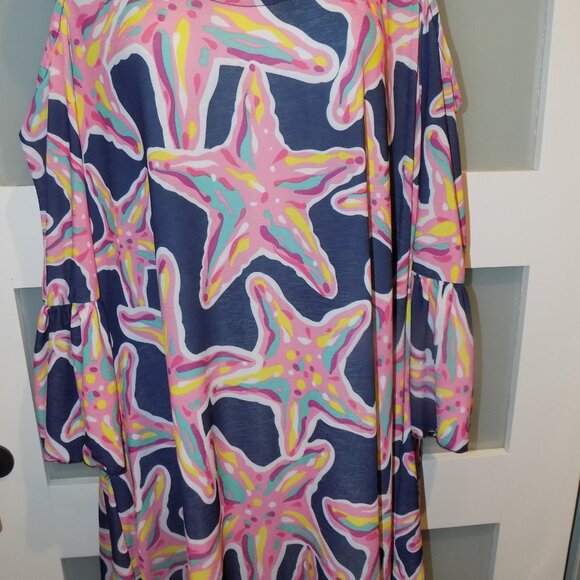 SIMPLY SOUTHERN Navy Blue Starfish Cold Shoulder Pink Tassel Dress Size XL NWOT - Picture 2 of 3